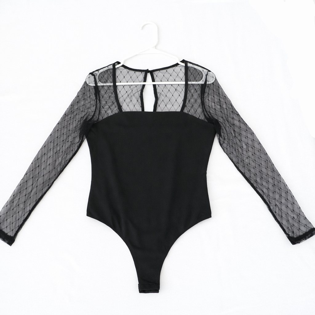 Mesh Long Sleeve Square Neck Bodysuit