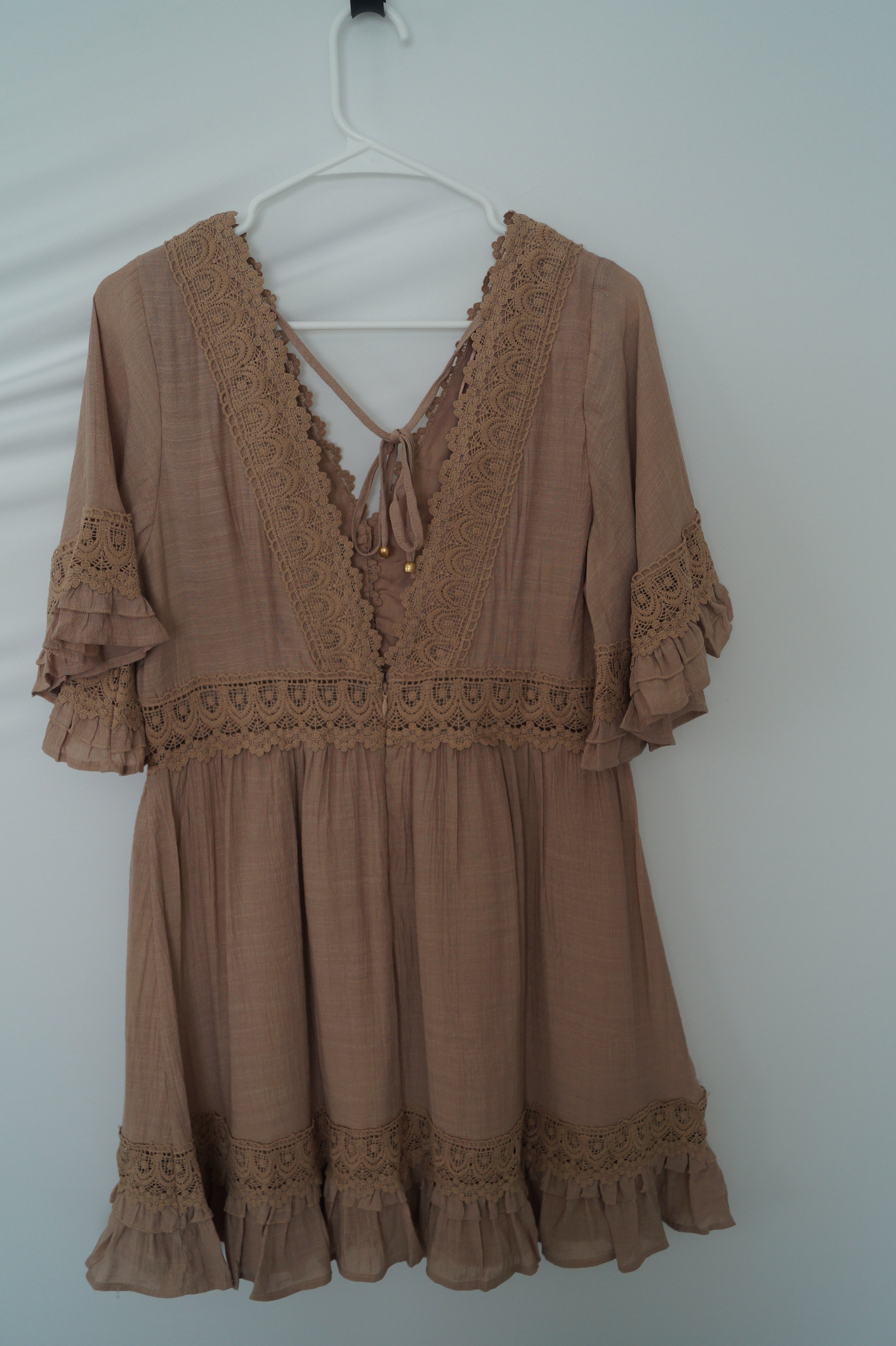 V-neck Lace Dress - Open Back with Tie Detail