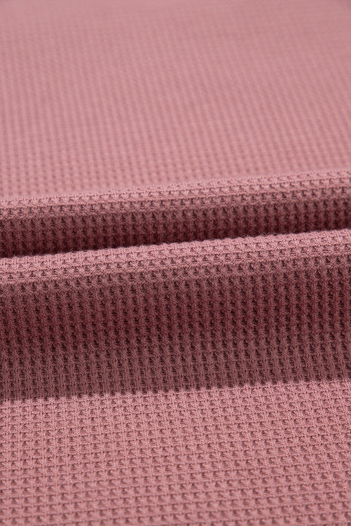 Rose Waffle Knit Exposed Seam V-Neck Top