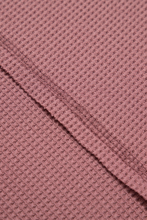 Rose Waffle Knit Exposed Seam V-Neck Top