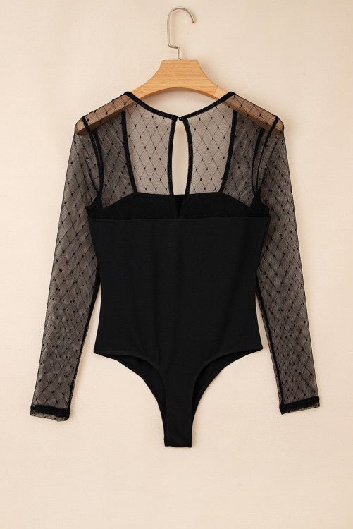 Mesh Long Sleeve Square Neck Bodysuit